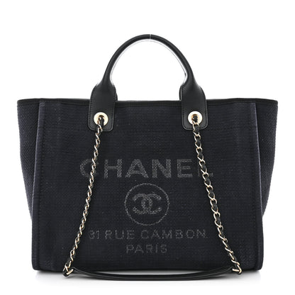 Chanel Mixed Fibers Small Deauville Tote Navy 1 of 10