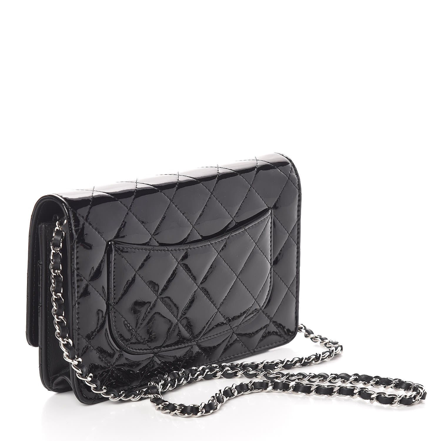 Chanel Patent Quilted Wallet On Chain WOC Black 3 of 12