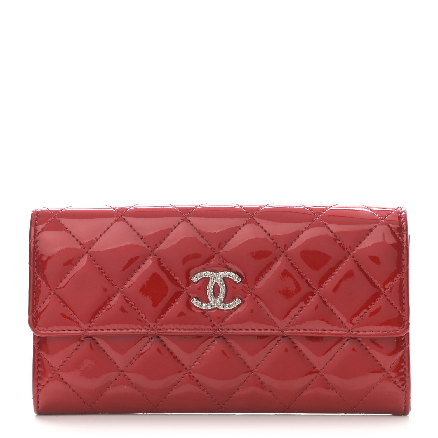Chanel Patent Calfskin Quilted Large Brilliant Flap Wallet Dark Red 1 of 8