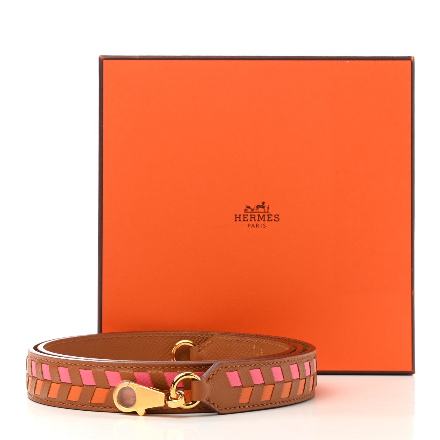 Hermes Epsom 25mm Tressage Shoulder Strap Abricot Rose Azalee Gold 6 of 6