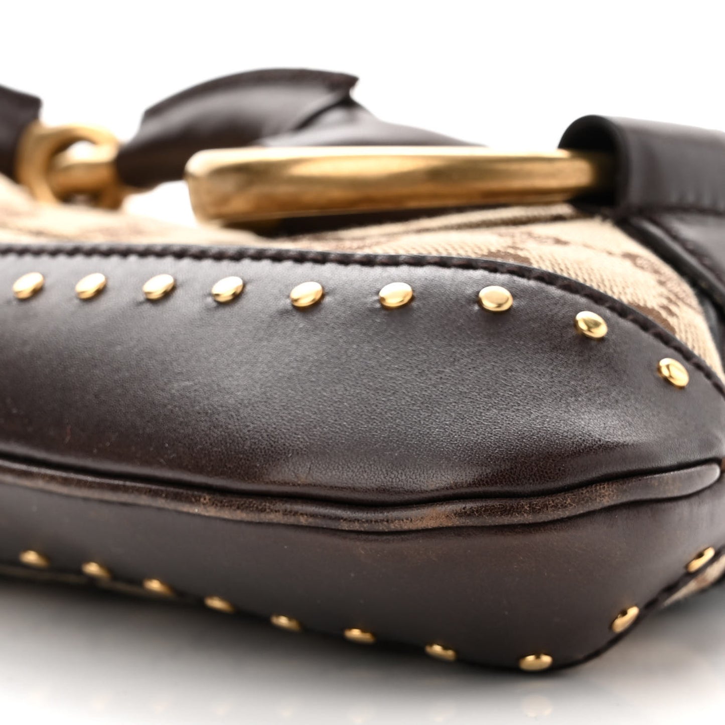 Monogram Studded Horsebit Clutch Dark Brown