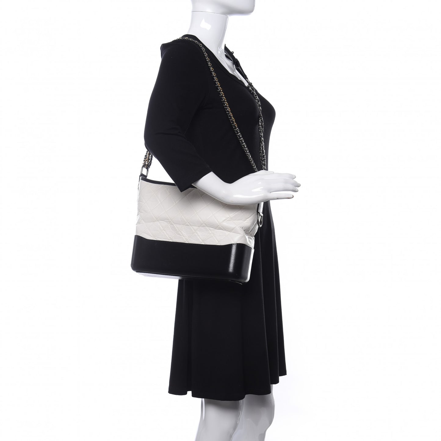Aged Calfskin Quilted Medium Gabrielle Hobo Black White