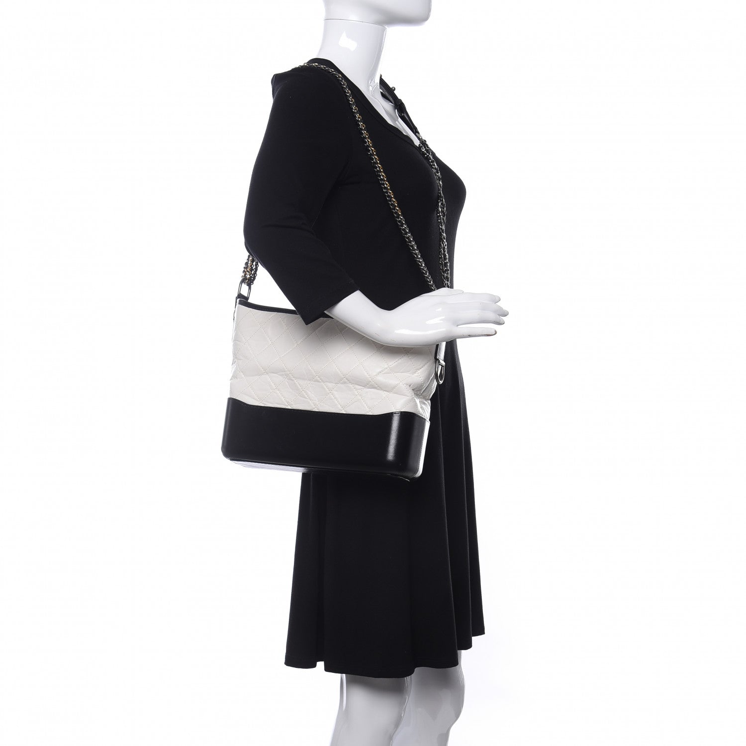 Chanel Aged Calfskin Quilted Medium Gabrielle Hobo Black White 2 of 10