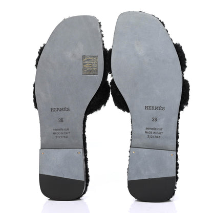 Hermes Woolskin Oran Sandals 36 Black 4 of 4