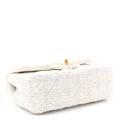 Chanel Tweed Quilted Mini Bow Top Handle Rectangular Flap White Black 3 of 9
