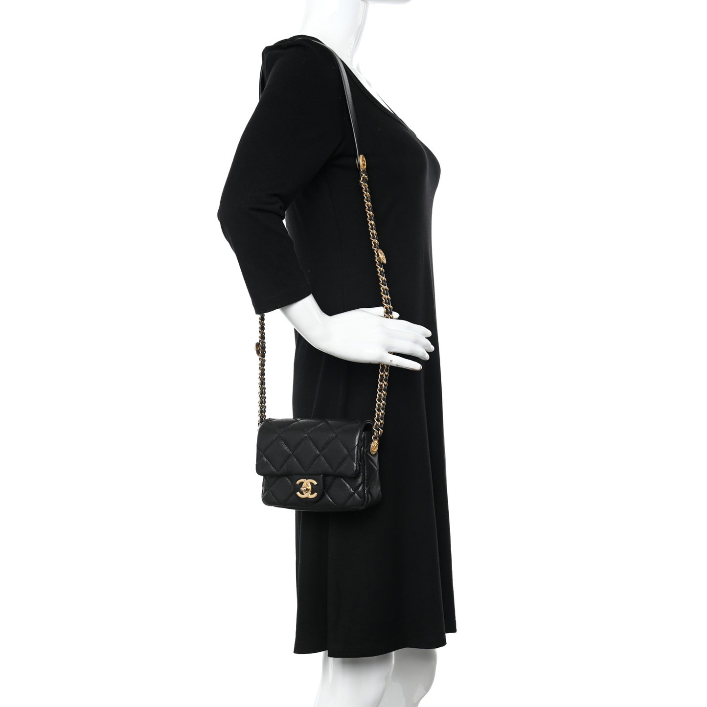Caviar Quilted Mini Twist Your Buttons Flap Black