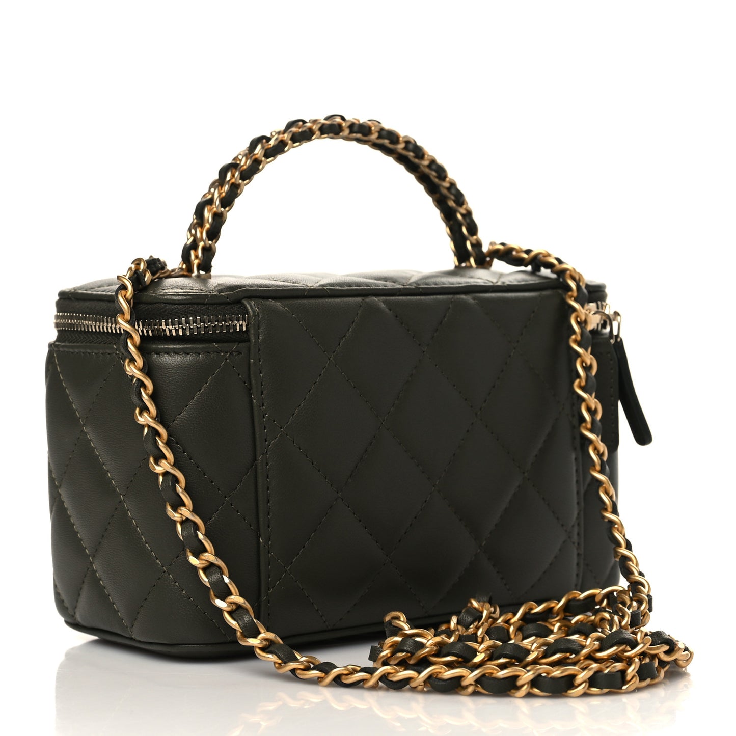 Lambskin Quilted Pick Me Up Vanity Case Khaki