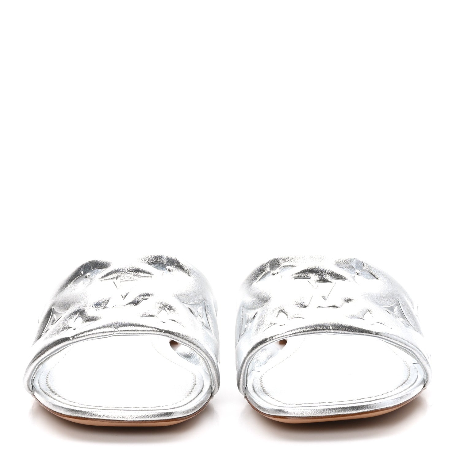 Louis Vuitton Metallic Lambskin Embossed Monogram Revival Flat Mules 36 Silver 2 of 8