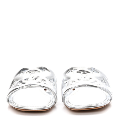 Louis Vuitton Metallic Lambskin Embossed Monogram Revival Flat Mules 36 Silver 2 of 8