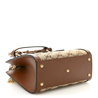 Gucci New Canvas Charisma Calfskin Crystal GG Monogram Mini Diana Tote Bag Camel Ebony 4 of 10
