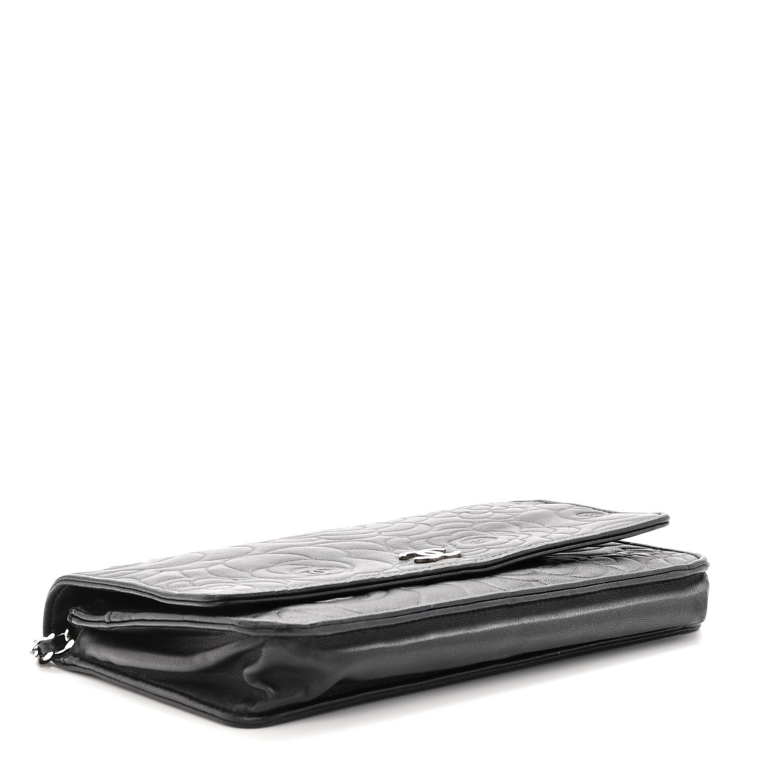 Chanel Lambskin Camellia Embossed Wallet on Chain WOC Black 4 of 12