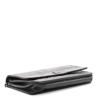 Chanel Lambskin Camellia Embossed Wallet on Chain WOC Black 4 of 12