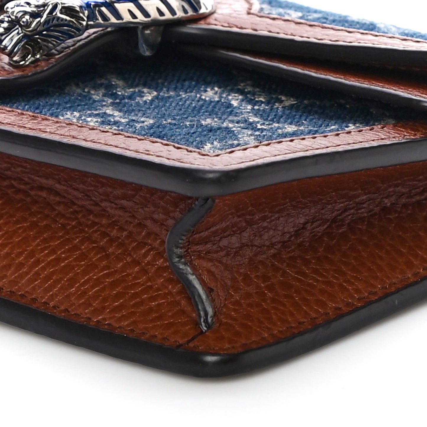 New Denim GG Monogram Dollar Calfskin Enamel Super Mini Dionysus Shoulder Bag Blue Tea Cuir Epilog Electric Blue