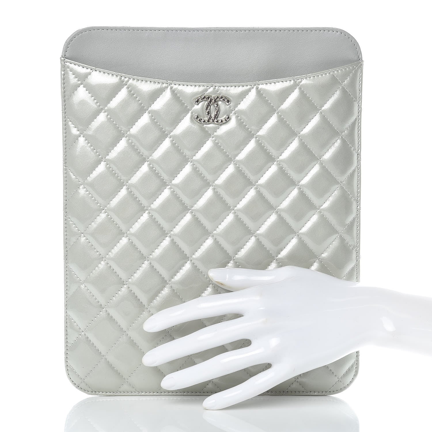 Chanel Patent Quilted Brilliant iPad Case Grey 2 of 10