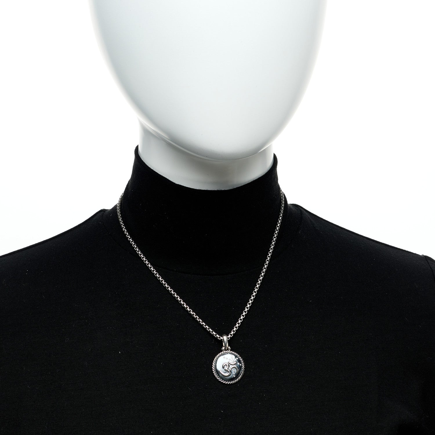 David Yurman Sterling Silver Diamond Om Amulet Charm Necklace 2 of 7