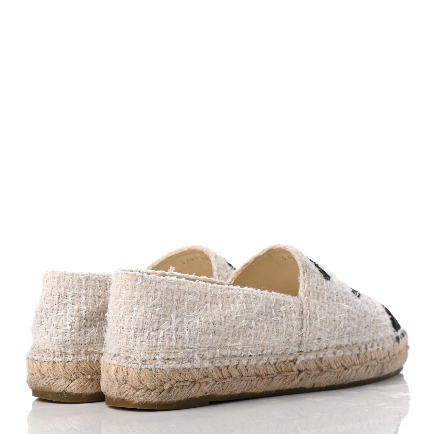 Chanel Tweed Grosgrain CC Espadrilles 35 Ivory Black 4 of 10