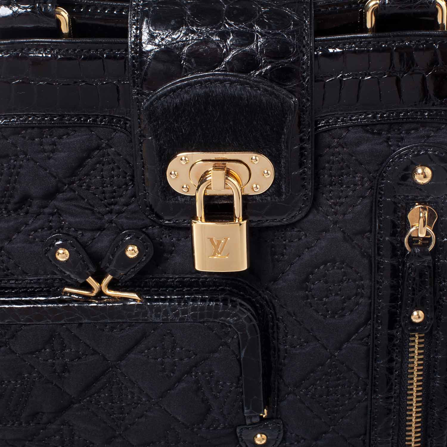 Louis Vuitton Monogram Silk Pony Hair Alligator Trim Linda Black 7 of 11