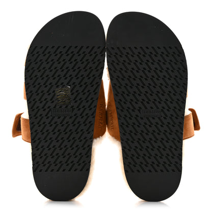 Hermes Suede Goatskin Woolskin Womens Chypre Sandals 36 Naturel Ecru 5 of 9