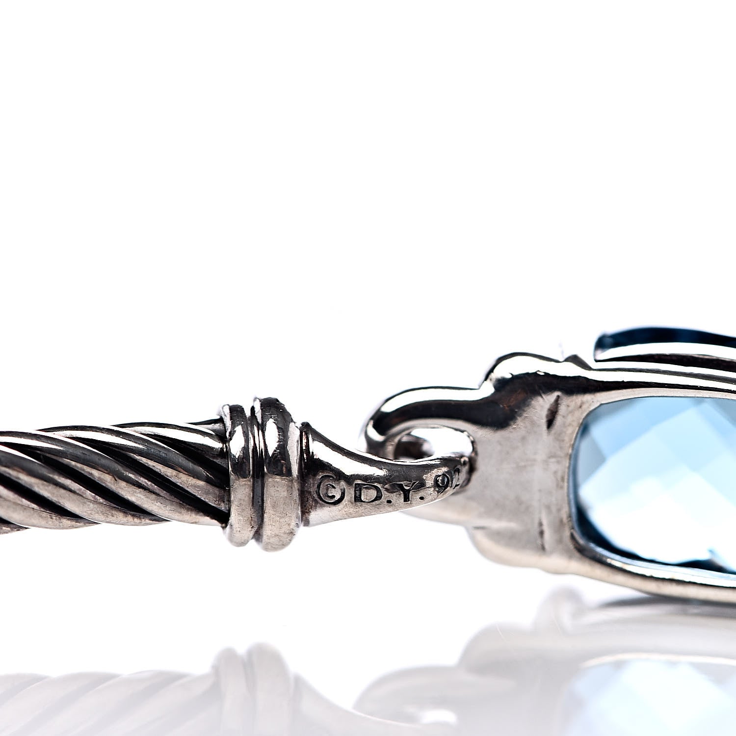 David Yurman Sterling Silver Diamond Hampton Blue Topaz 3mm Petite Wheaton Bracelet 5 of 5