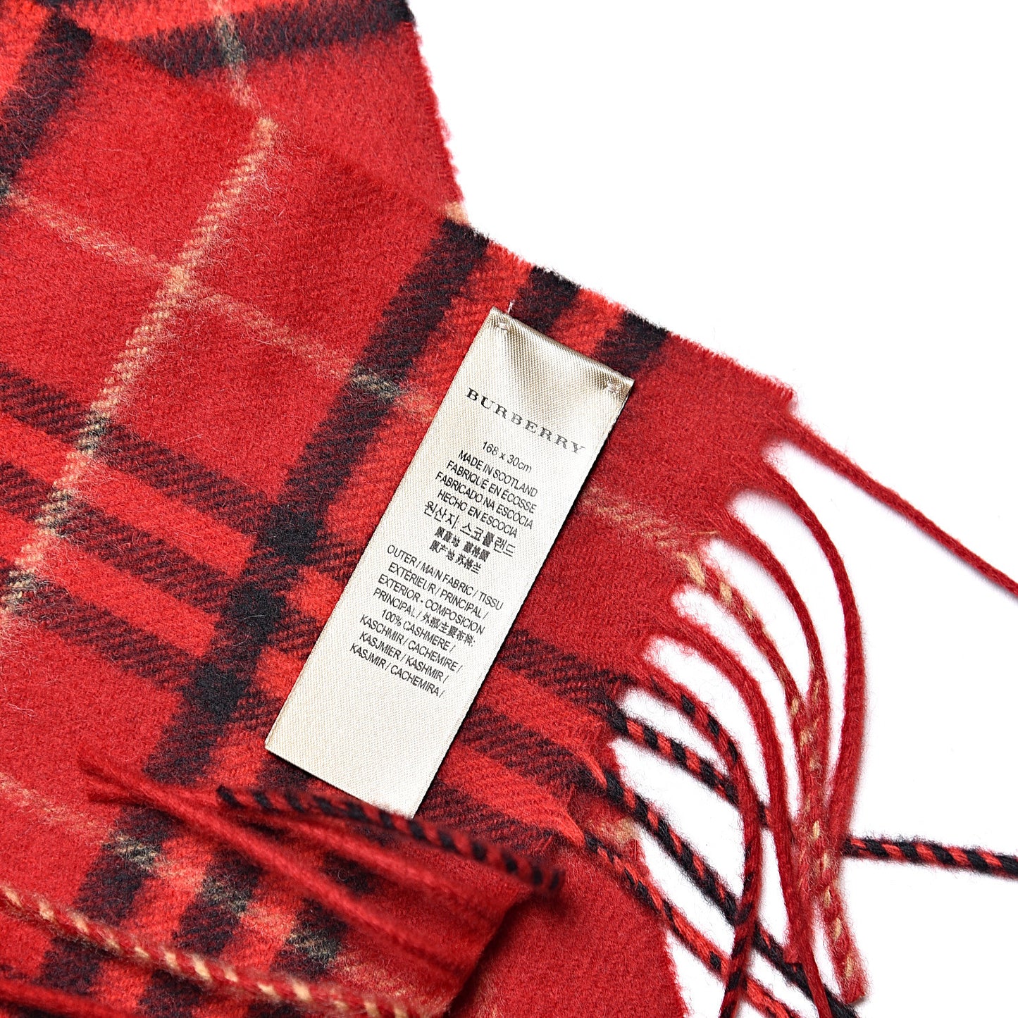 Cashmere Vintage Check Fringe Scarf Red