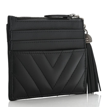 Chanel Calfskin Chevron Quilted Tassel Zip Card Holder Black 3 of 9