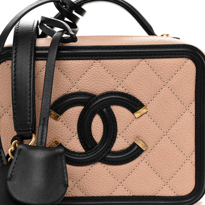 Chanel Caviar Quilted Small CC Filigree Vanity Case Beige Black 8 of 10