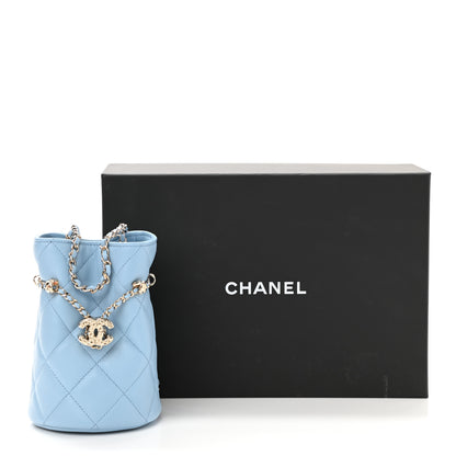 Chanel Lambskin Quilted Mini Drawstring Bucket Bag With Chain Light Blue 12 of 12