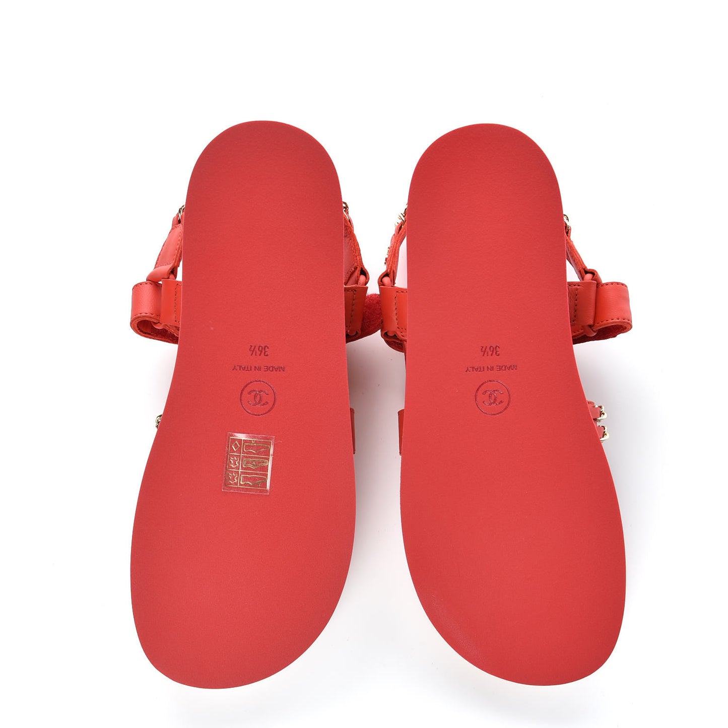Calfskin Chain Flat Sandals 36.5 Red