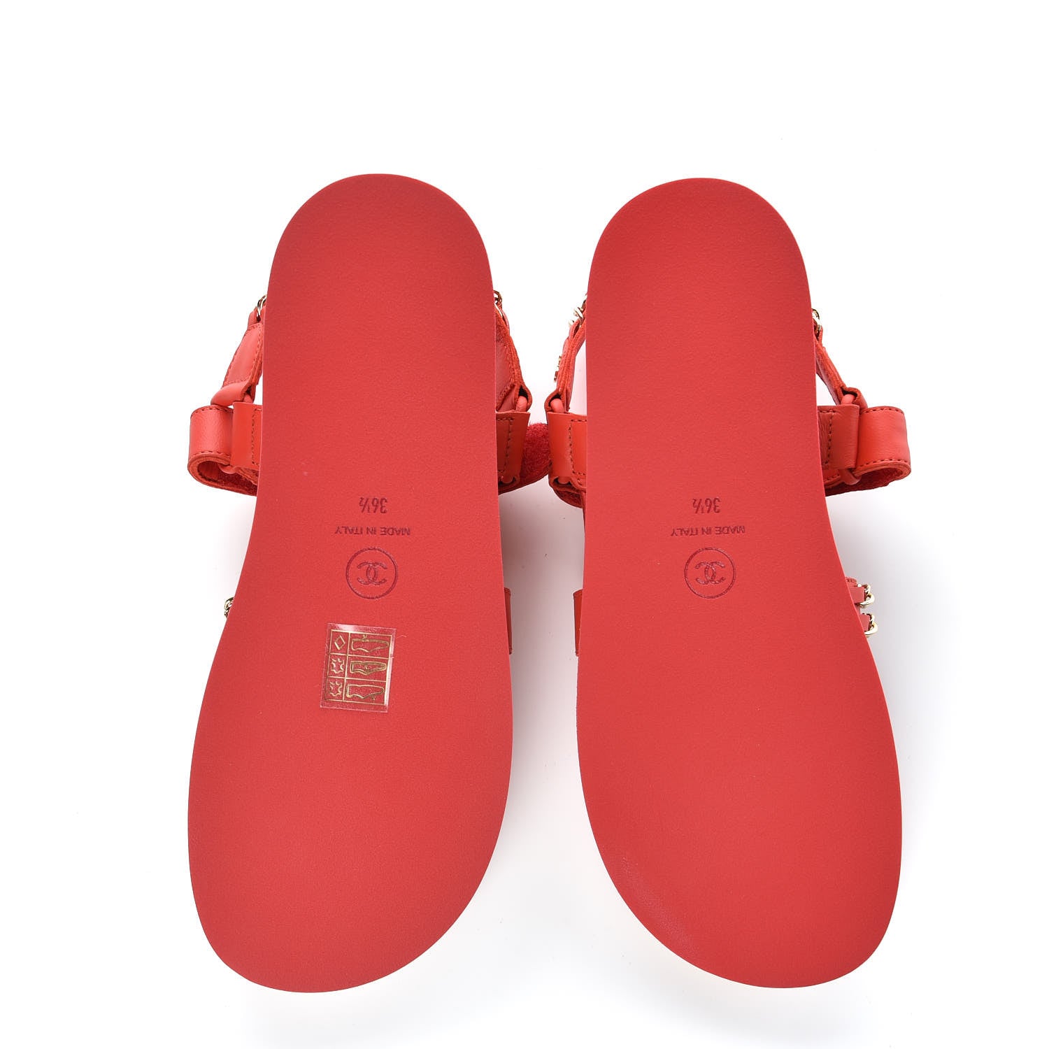 Chanel Calfskin Chain Flat Sandals 36.5 Red 5 of 9