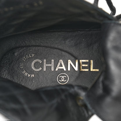 Chanel Shiny Lambskin Quilted Lace Up Combat Boots 35 Black 8 of 11