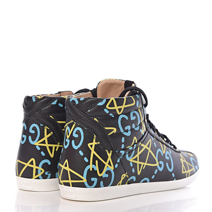 Gucci Calfskin GucciGhost Print Womens High Top Sneakers 37 Black New Acquamarine 4 of 9