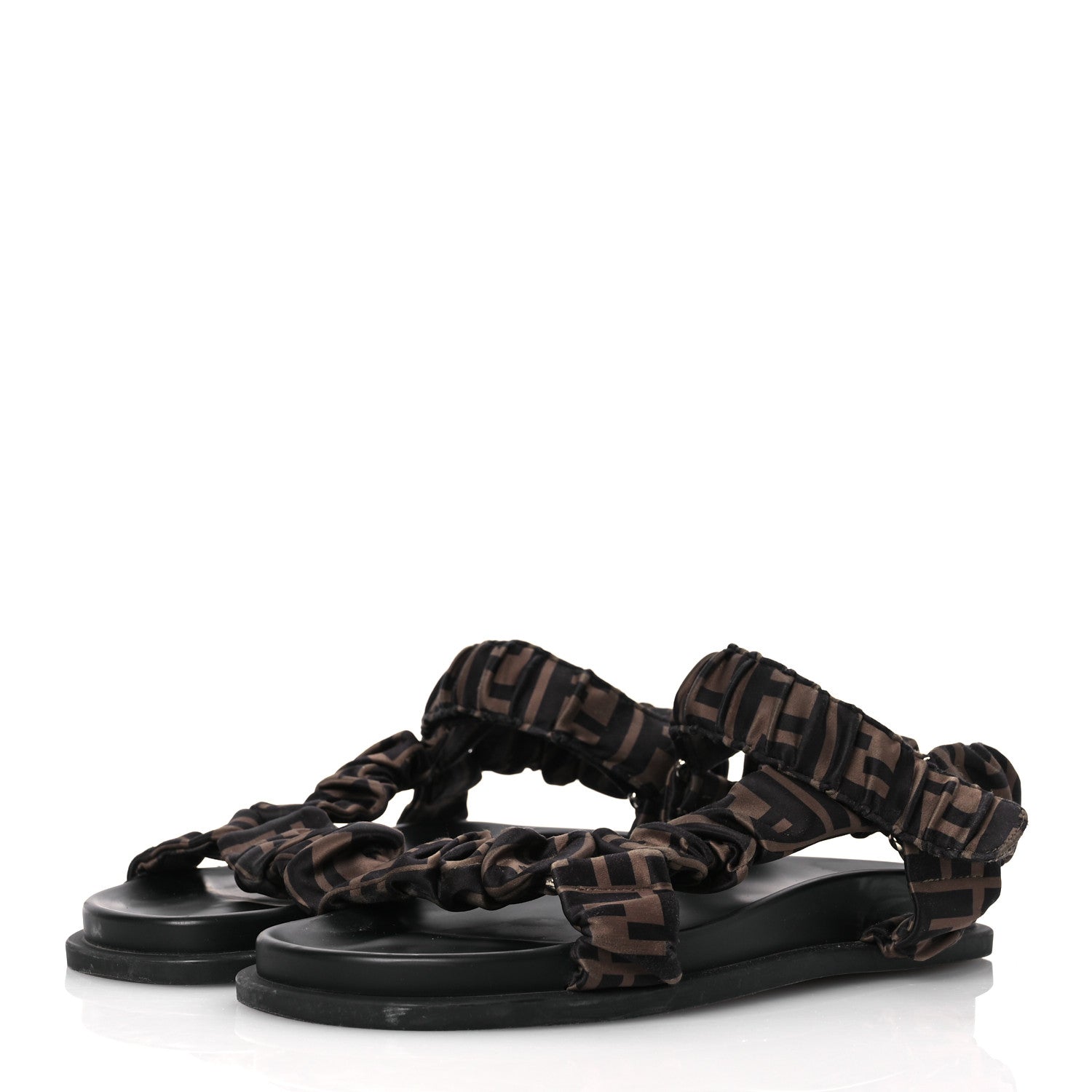 Fendi Satin FF Ruched Sandals 38 Tobacco Black 4 of 14