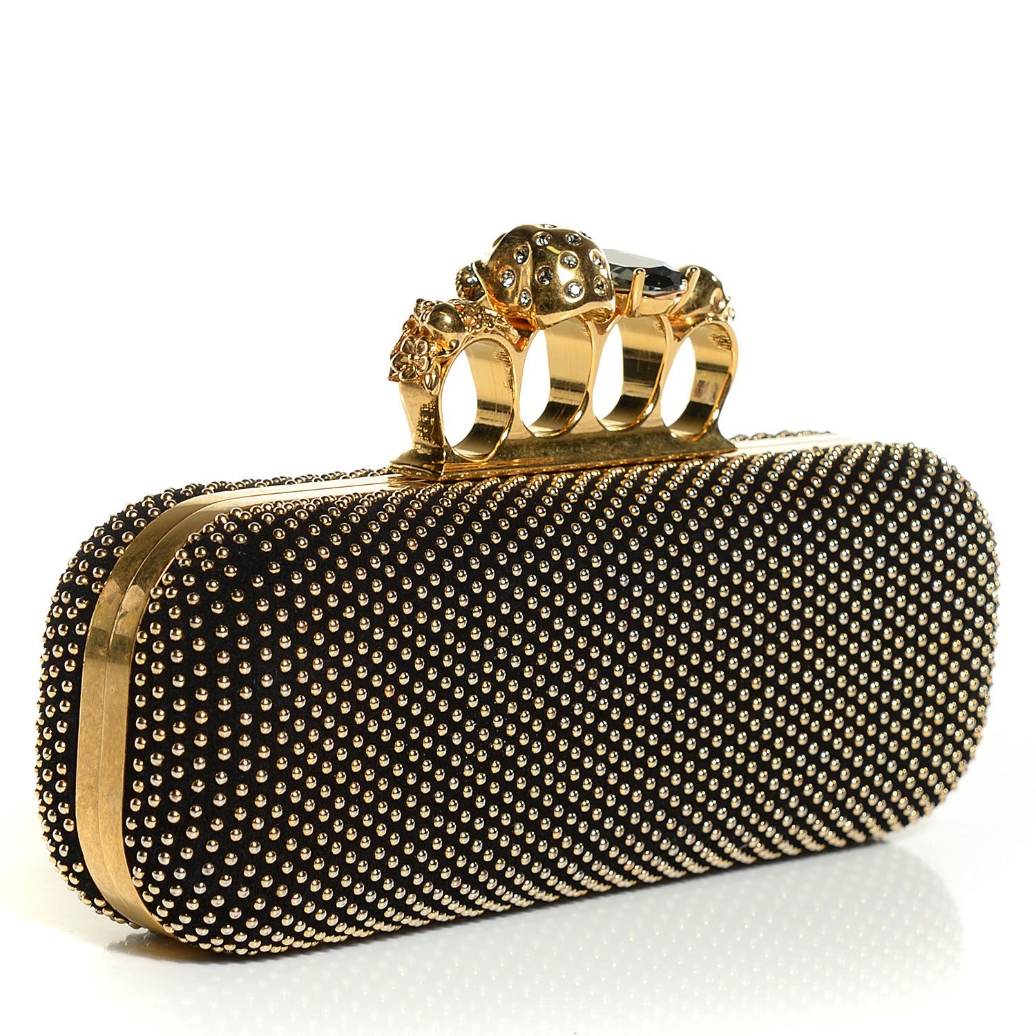 Alexander McQueen Calfskin Studded Skull Knuckle Box Clutch Black 3 of 10