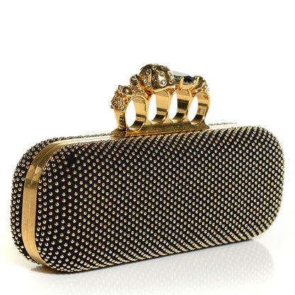 Alexander McQueen Calfskin Studded Skull Knuckle Box Clutch Black 3 of 10