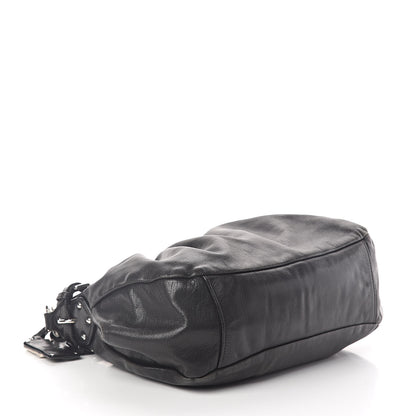 Prada Soft Calfskin Pleated Hobo Black 4 of 8