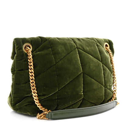 Saint Laurent Velvet Quilted Small Loulou Puffer Monogram Chain Satchel Kaki Musk 3 of 10