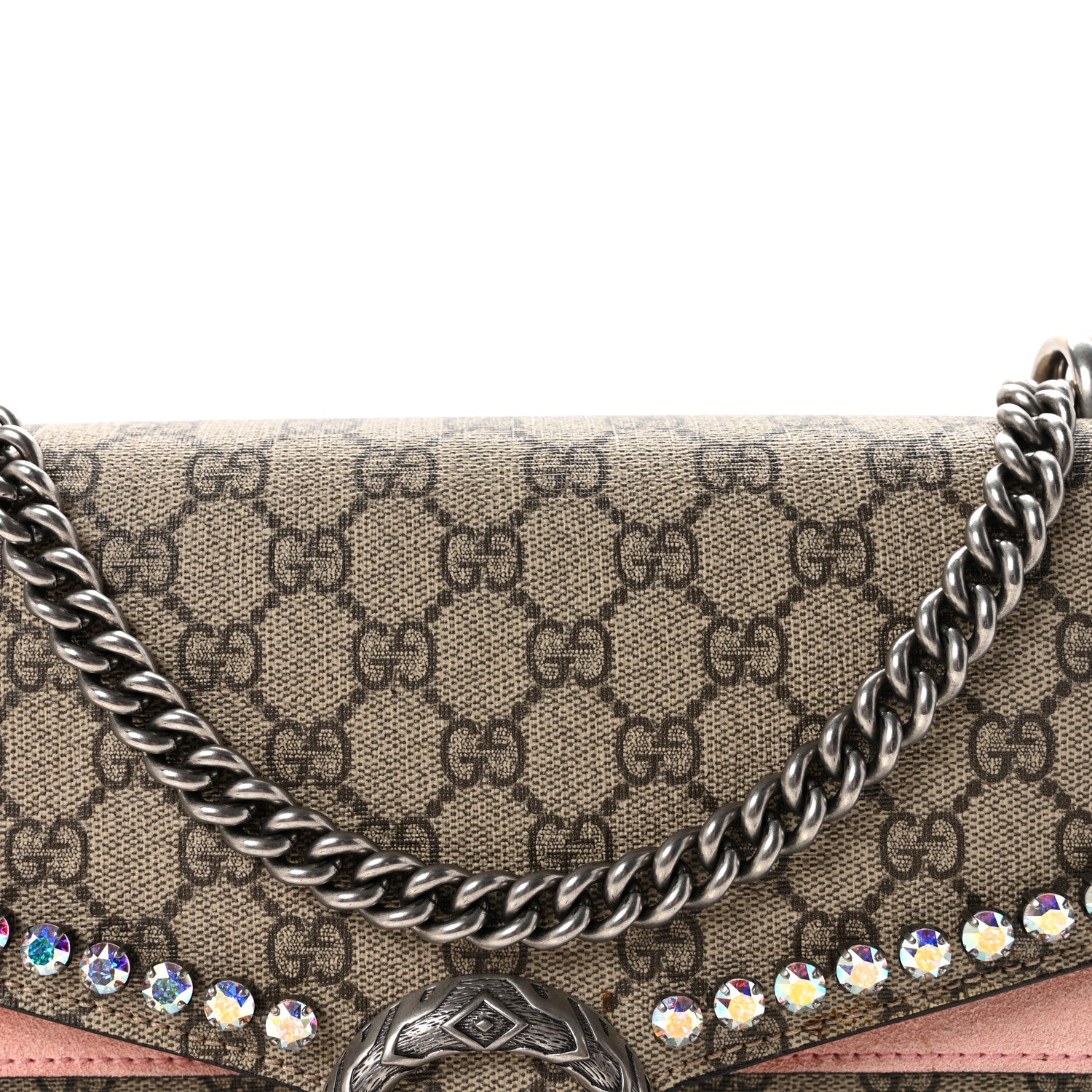 Gucci GG Supreme Monogram Suede Crystal Medium Dionysus Shoulder Bag Beige Ebony Light Peonia 8 of 10