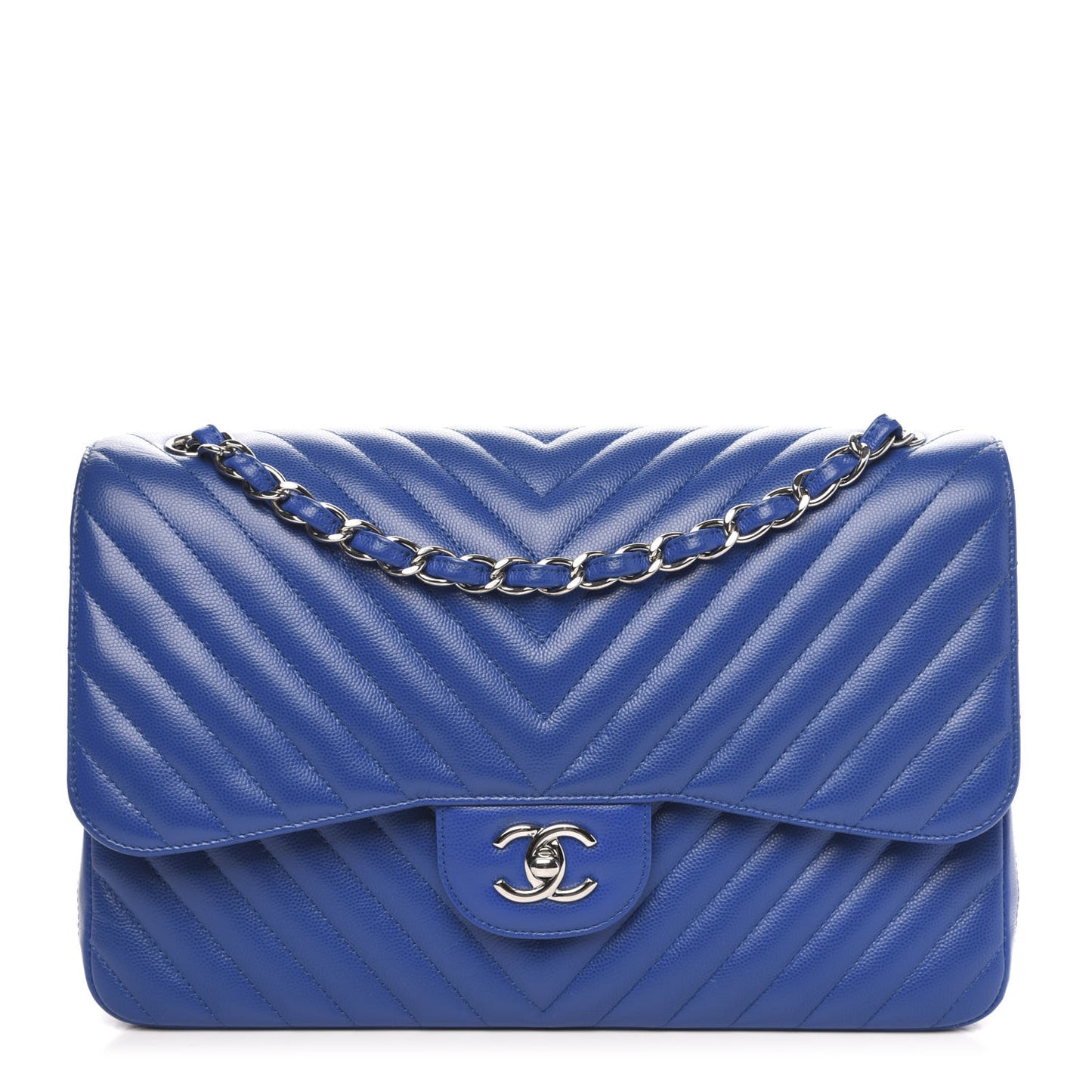 Caviar Chevron Quilted Jumbo Double Flap Blue