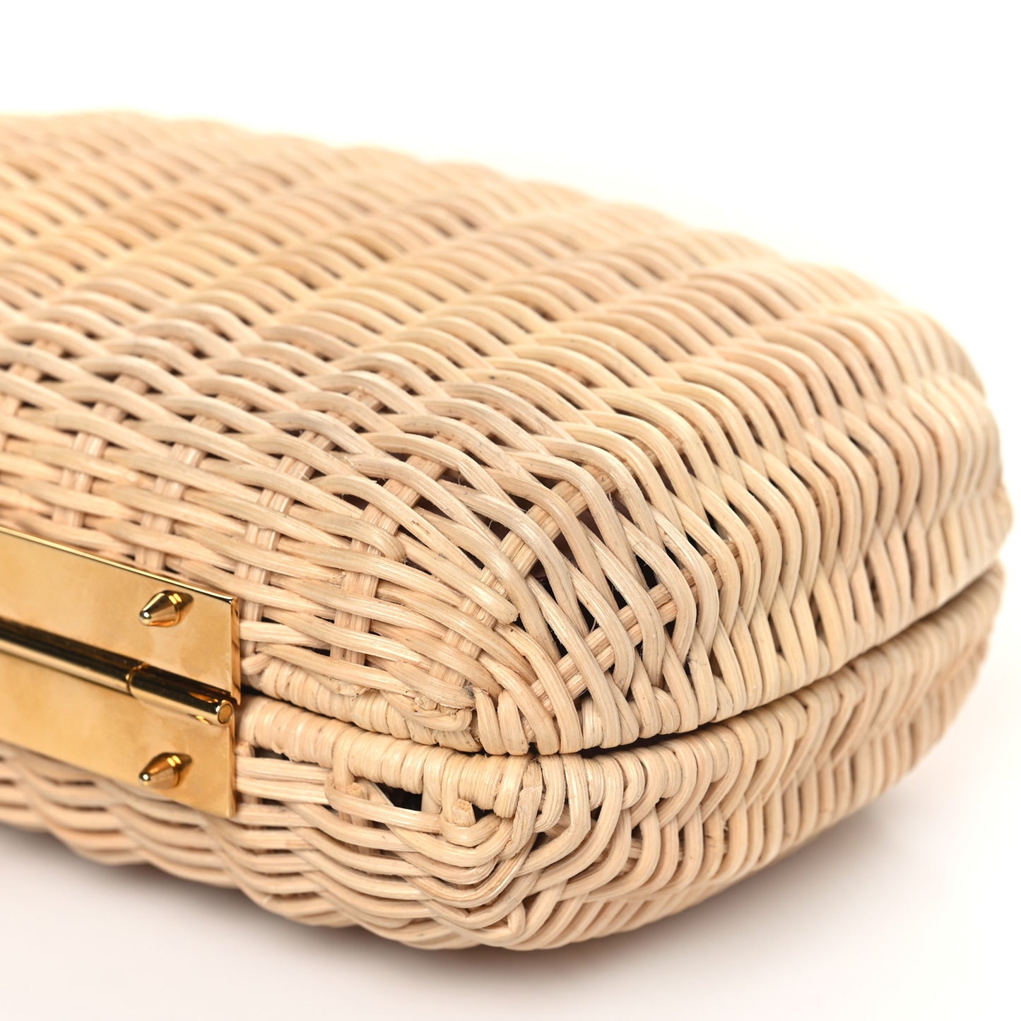 Woven Straw Four Ring Chain Knuckle Clutch Natural