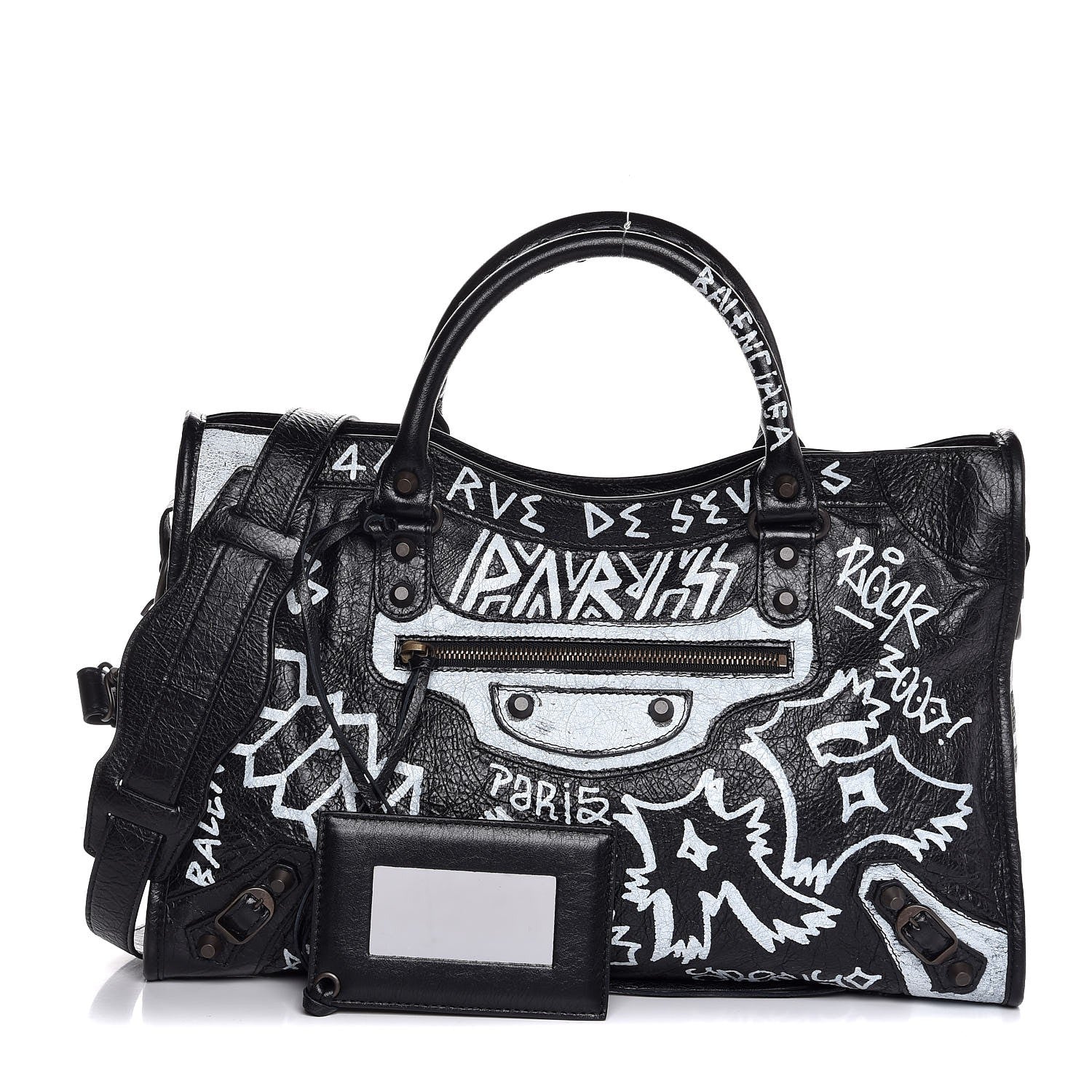 Balenciaga Agneau Arena Graffiti All Over Classic Hardware City Black White 1 of 8