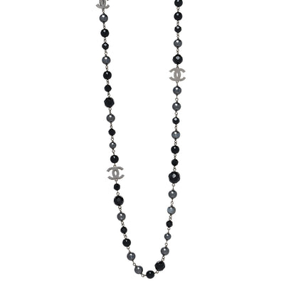 Chanel Ruthenium Pearl Beaded CC Long Necklace Black 1 of 4