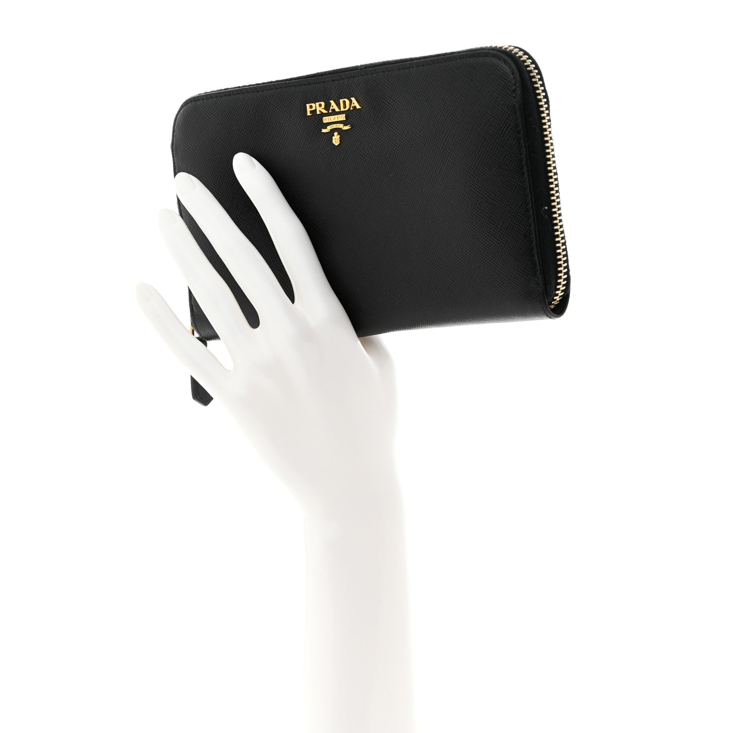 Saffiano Metal Zip Around Wallet Black