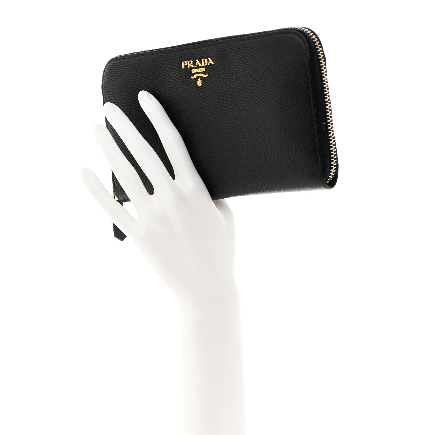 Prada Saffiano Metal Zip Around Wallet Black 2 of 7