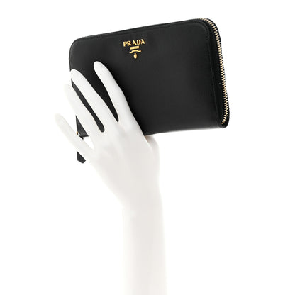 Prada Saffiano Metal Zip Around Wallet Black 2 of 7