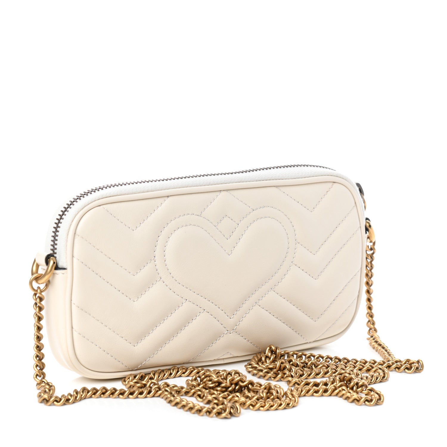 Gucci Calfskin Matelasse Mini GG Marmont Chain Crossbody Bag White 3 of 9
