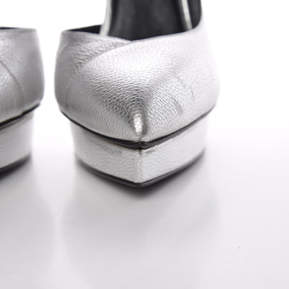 Saint Laurent Metallic Grained Calfskin Janis 105 D'Orsay Pumps 38.5 Argento 12 of 16