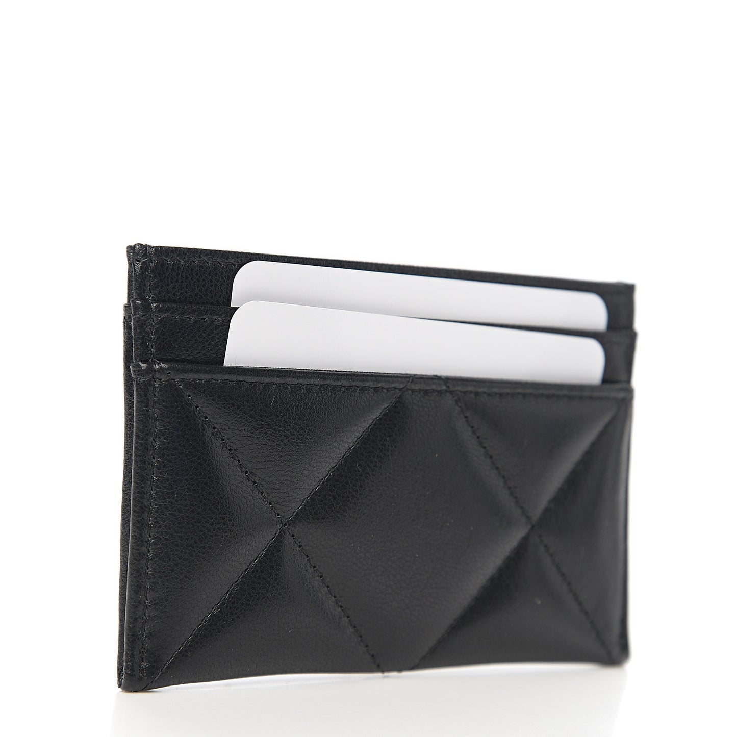 Shiny Goatskin Quilted Chanel 19 Card Holder Black