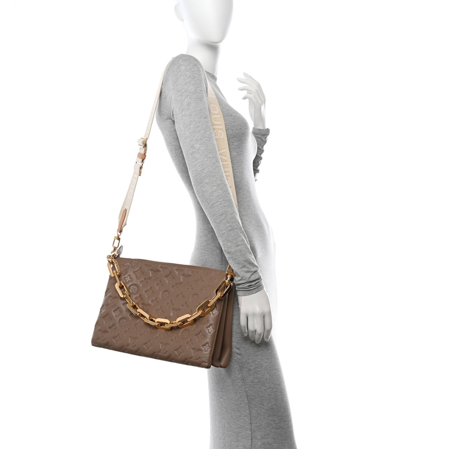 Lambskin Embossed Monogram Coussin MM Taupe