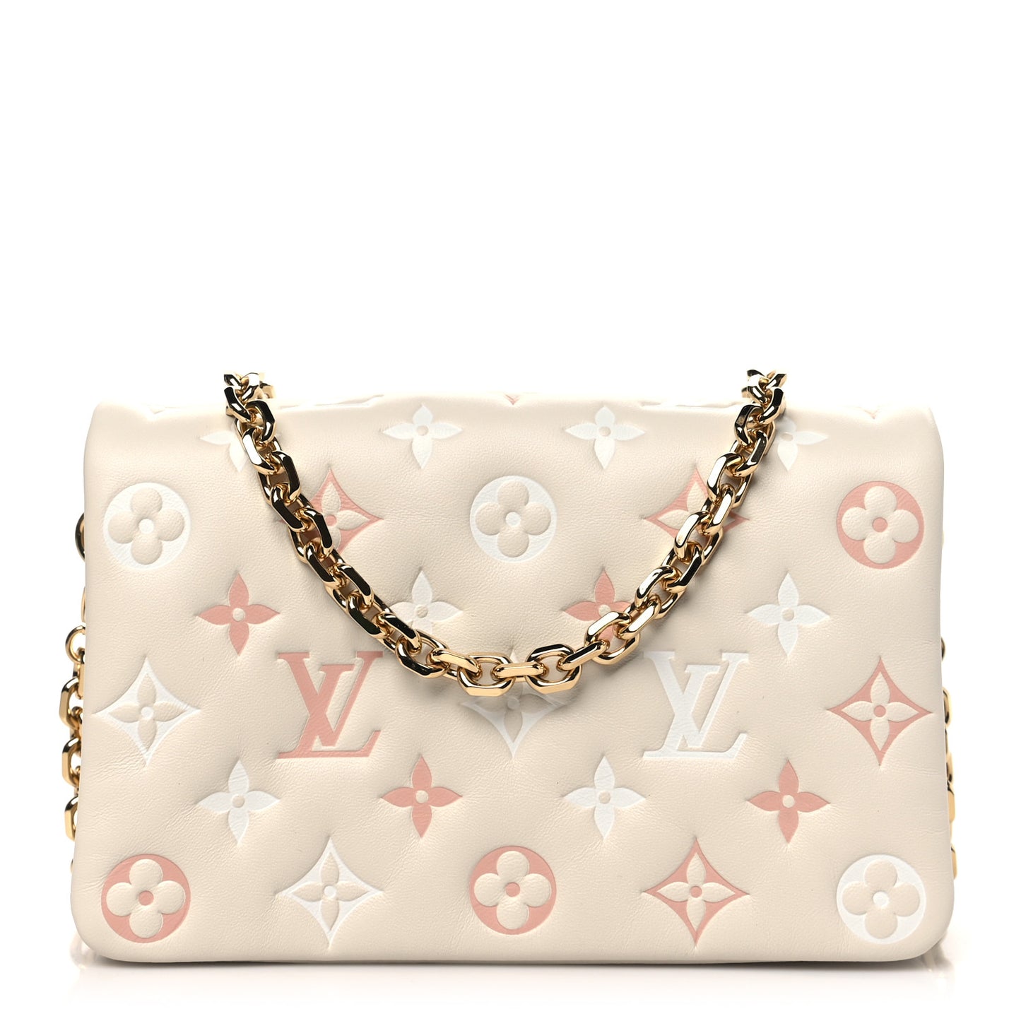 Lambskin Embossed Monogram Pochette Coussin Natural Cream