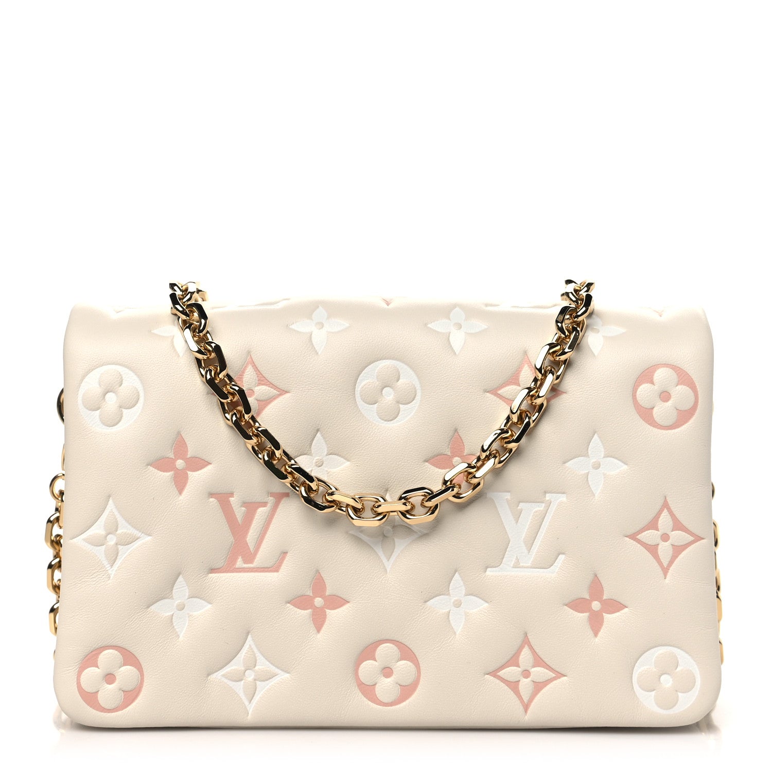 Louis Vuitton Lambskin Embossed Monogram Pochette Coussin Natural Cream 1 of 10